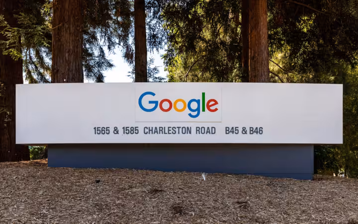 Google company sign on Charleston Road in Mountain View, California