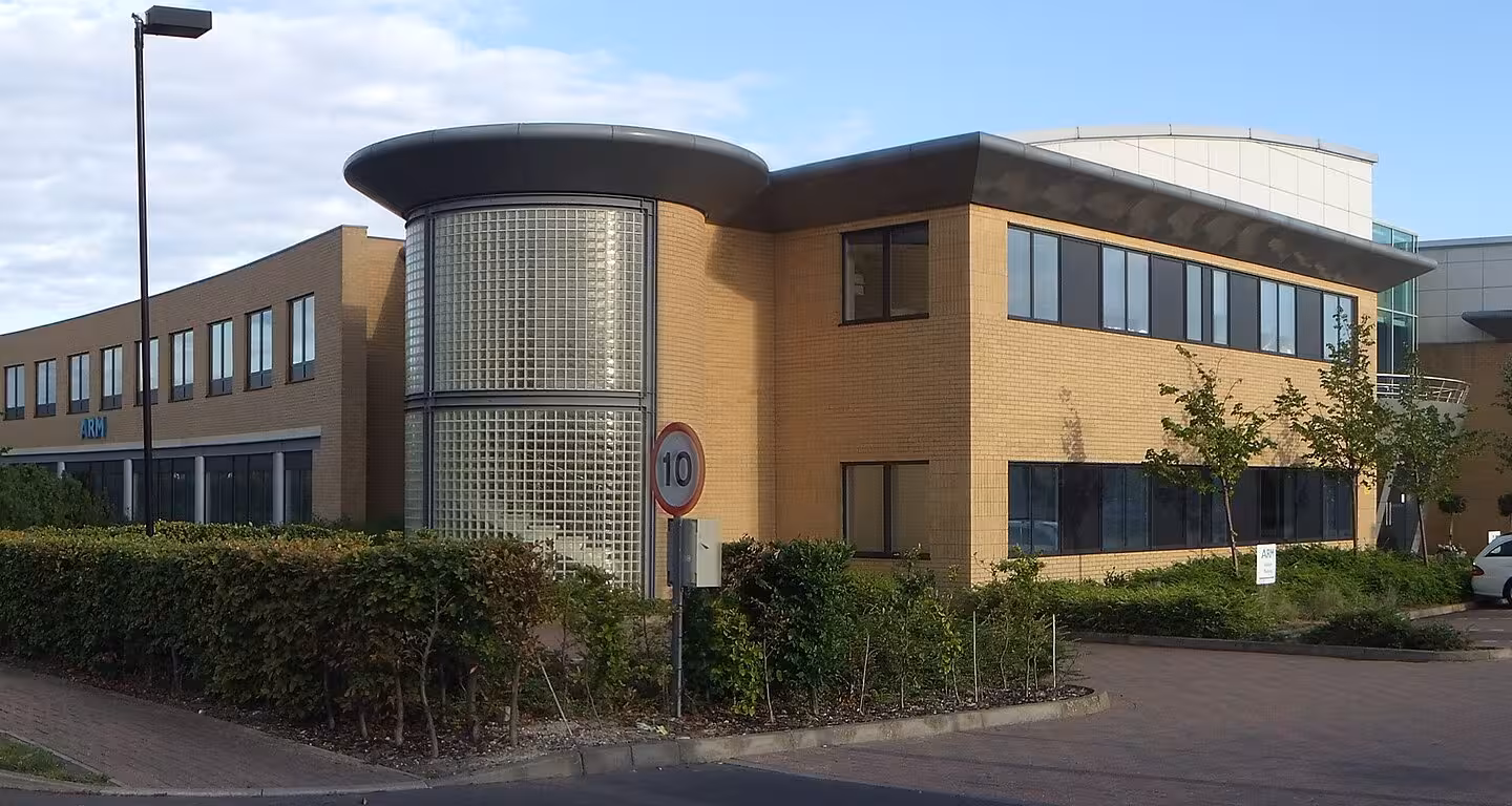Cambridge ARM building panorama of office buildings at Peterhouse Technology Park