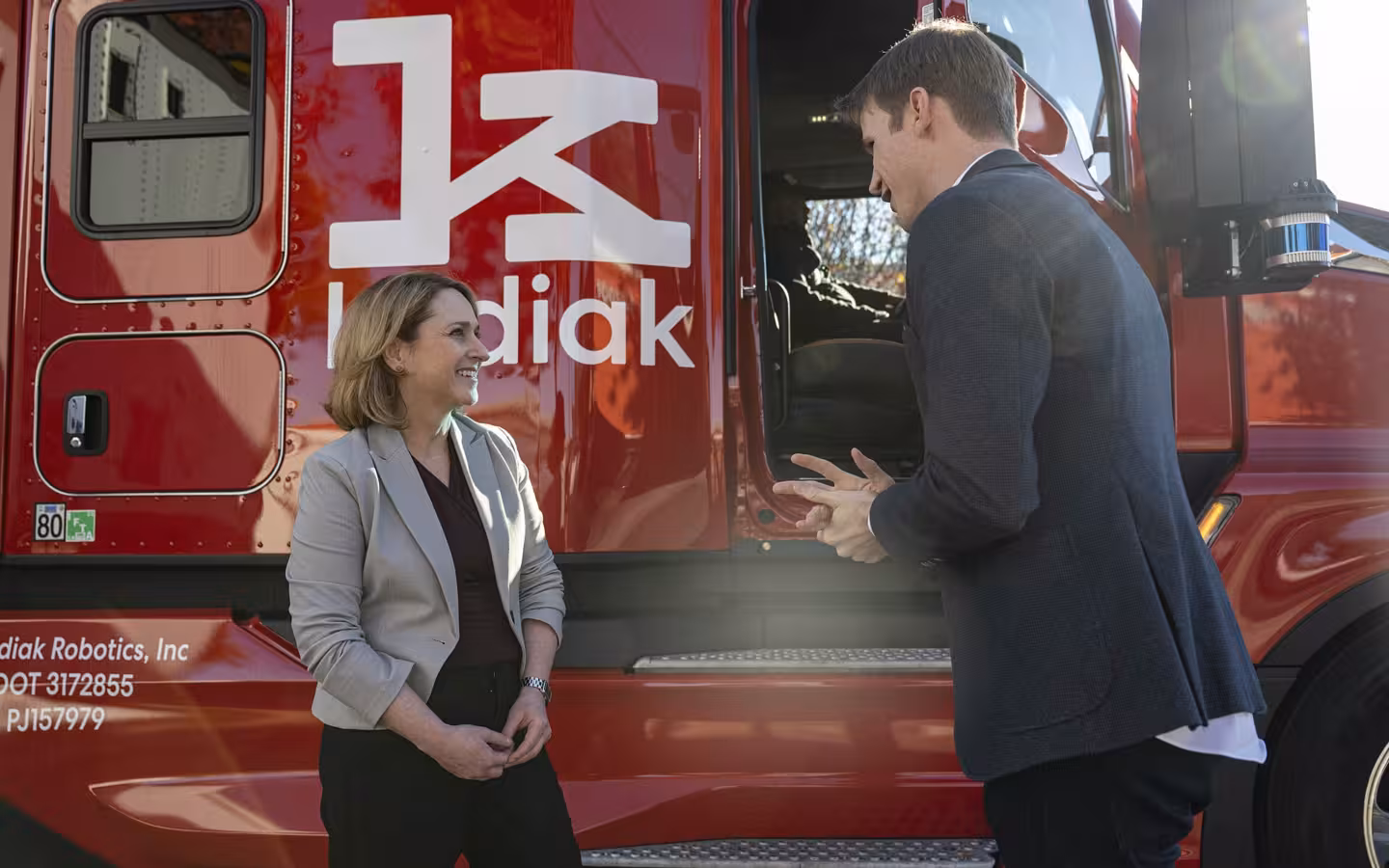 Kathleen Hicks briefed before riding at Kodiak Robotics headquarters