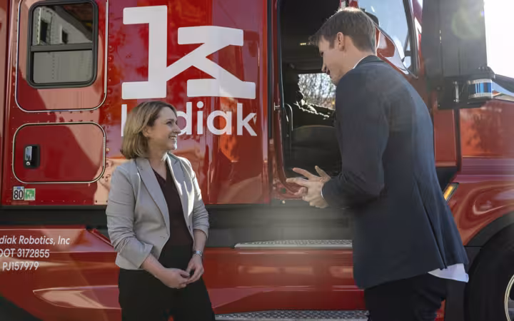 Kathleen Hicks briefed before riding at Kodiak Robotics headquarters