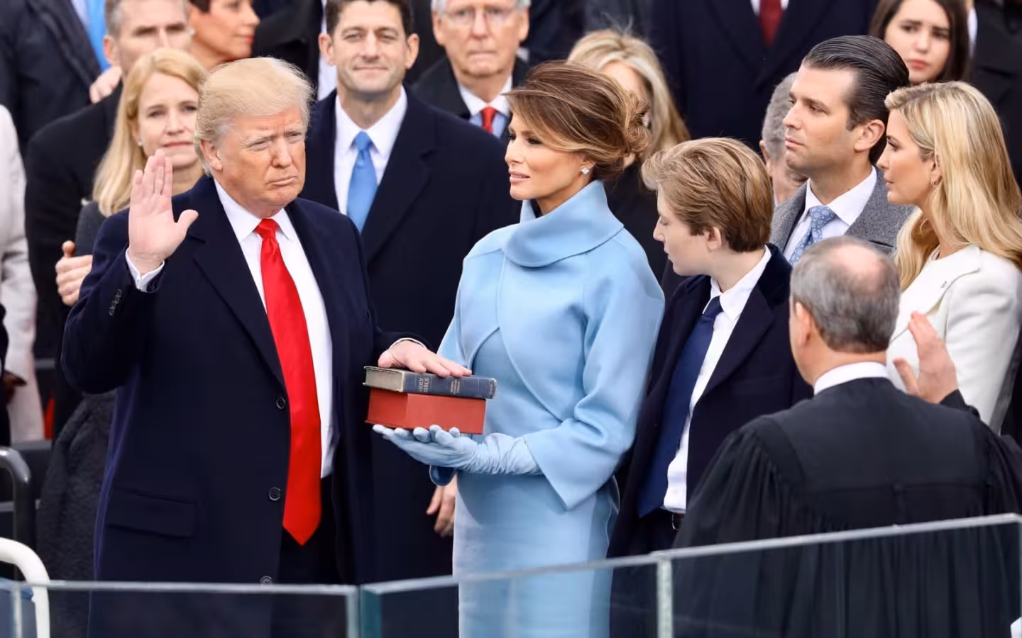 Donald Trump taking the oath of office at his 2017 inauguration