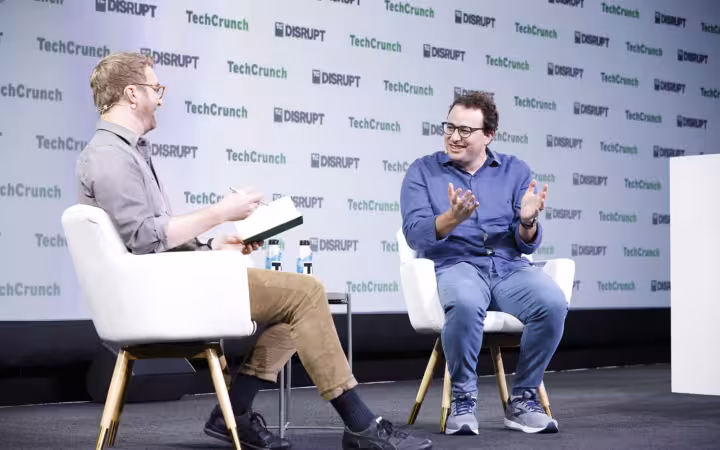 Dario Amodei photographed at TechCrunch Disrupt 2023 event