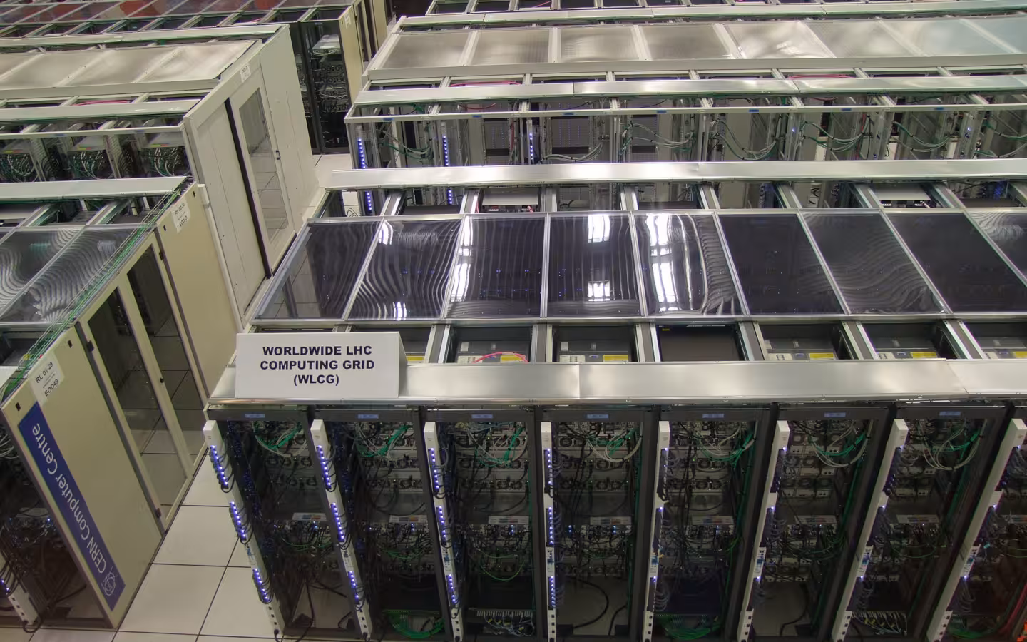 Server racks at CERN Computer Centre, including Worldwide LHC Computing Grid equipment