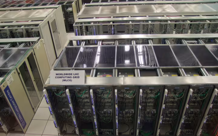 Server racks at CERN Computer Centre, including Worldwide LHC Computing Grid equipment