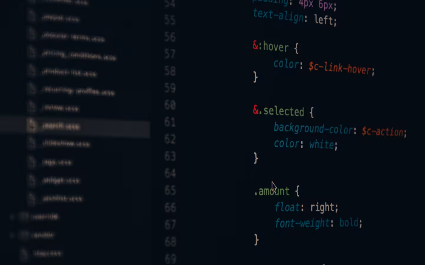 Close-up of colorful CSS code lines on a computer screen for web development.