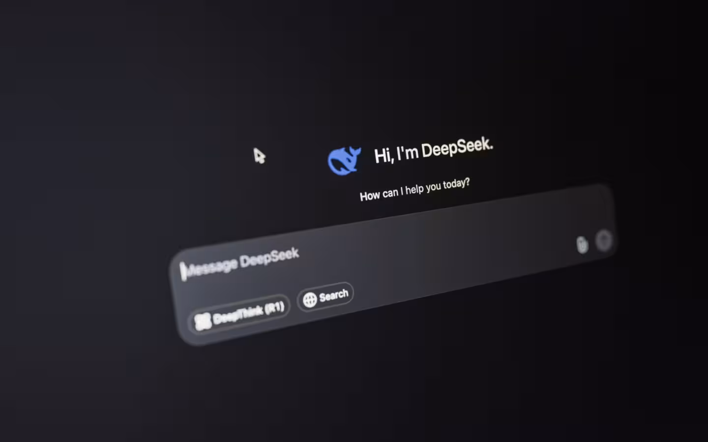 Close-up of DeepSeek AI interface on a dark screen highlighting chat functionality.