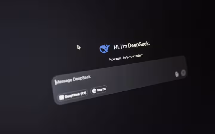 Close-up of DeepSeek AI interface on a dark screen highlighting chat functionality.