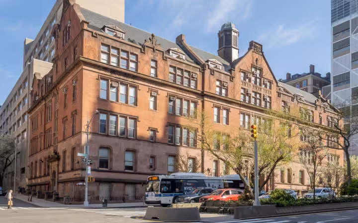 Horace Mann Hall at Columbia University across a Manhattan street