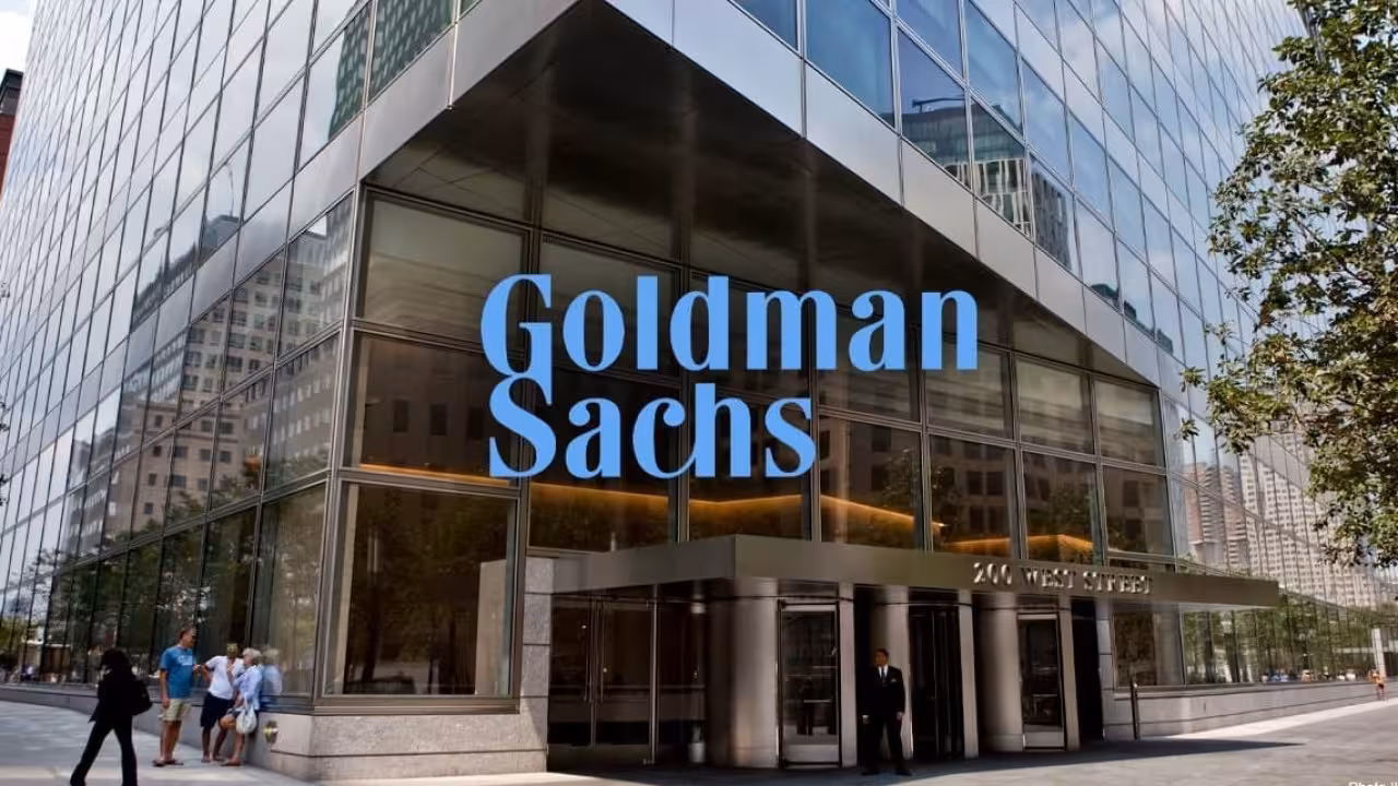 Goldman Sachs signage above the entrance to a glass-fronted building