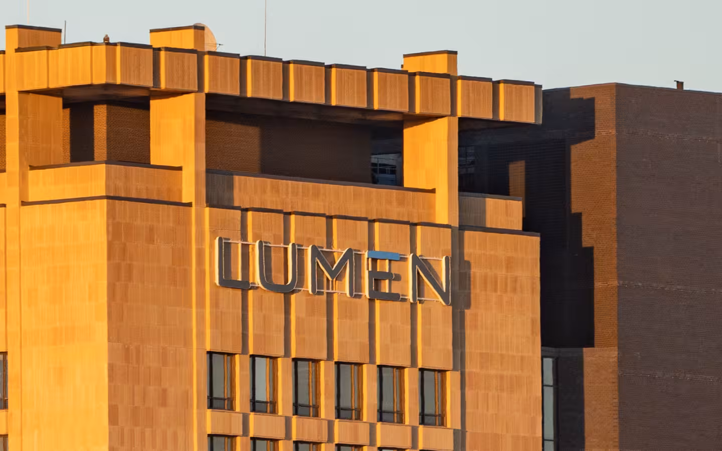 Lumen Technologies building facade and sign in downtown St. Paul, Minnesota