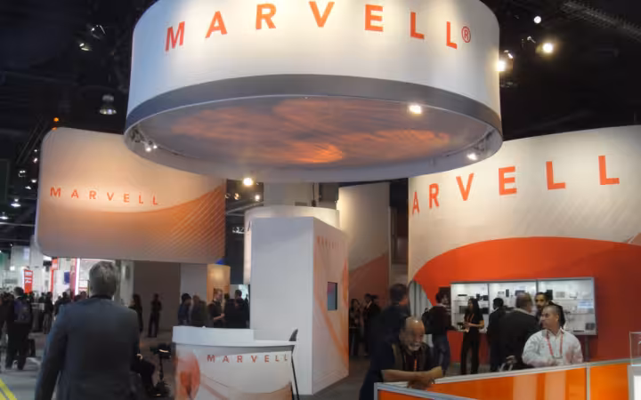 Marvell Technology Group’s branded exhibition booth with visitors at CES 2012.