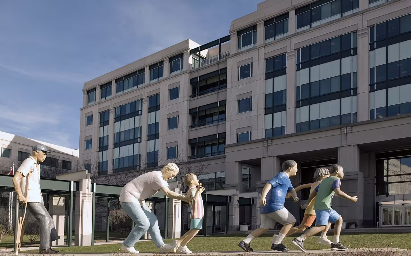 Sculpture figures outside the Health Care Financing Administration Building in Woodlawn, Maryland
