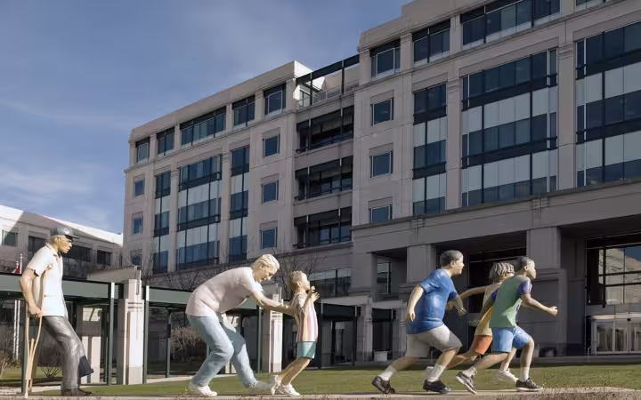 Sculpture figures outside the Health Care Financing Administration Building in Woodlawn, Maryland