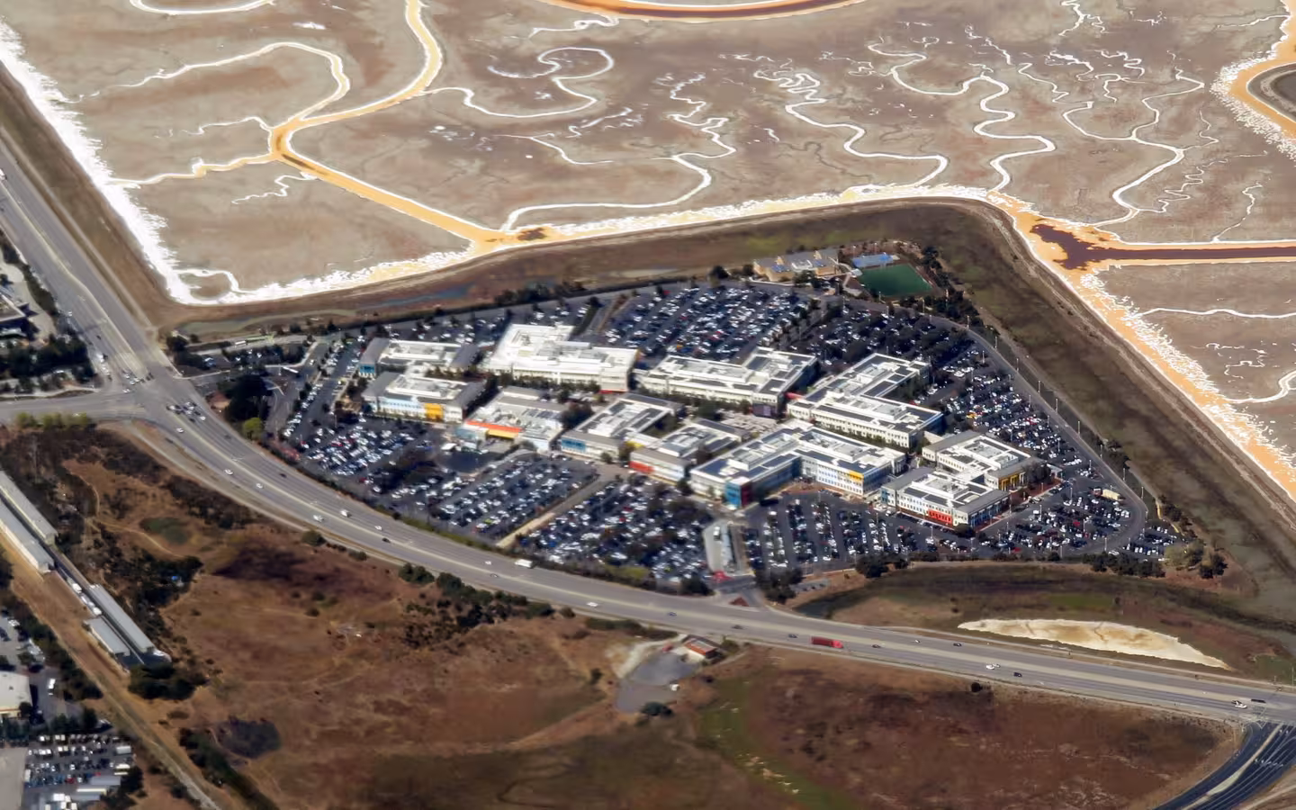 Aerial view of Facebook campus in Menlo Park in September 2019