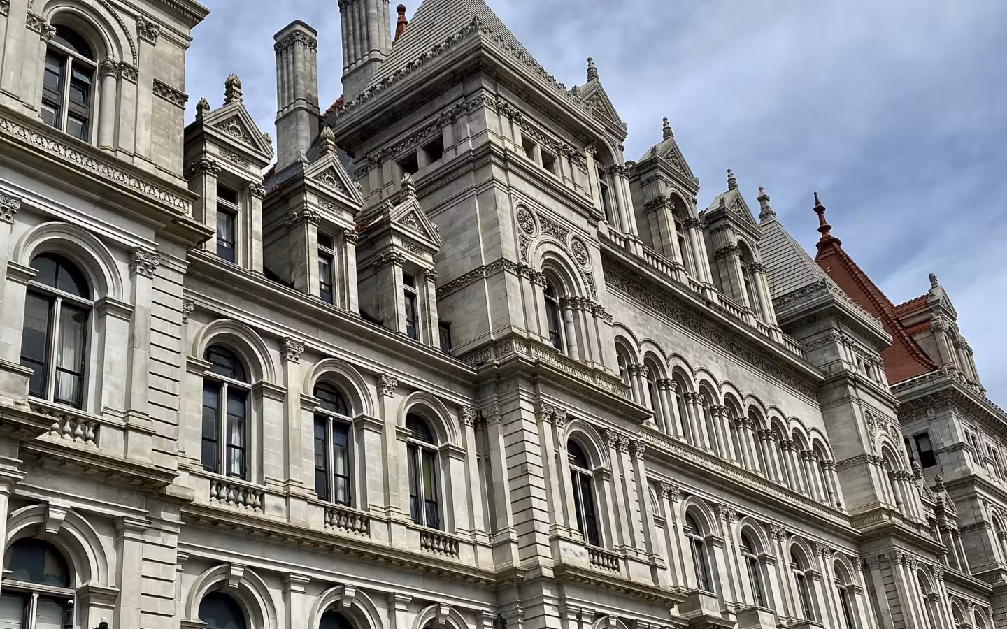 The ornate south façade of the New York State Capitol in Albany.