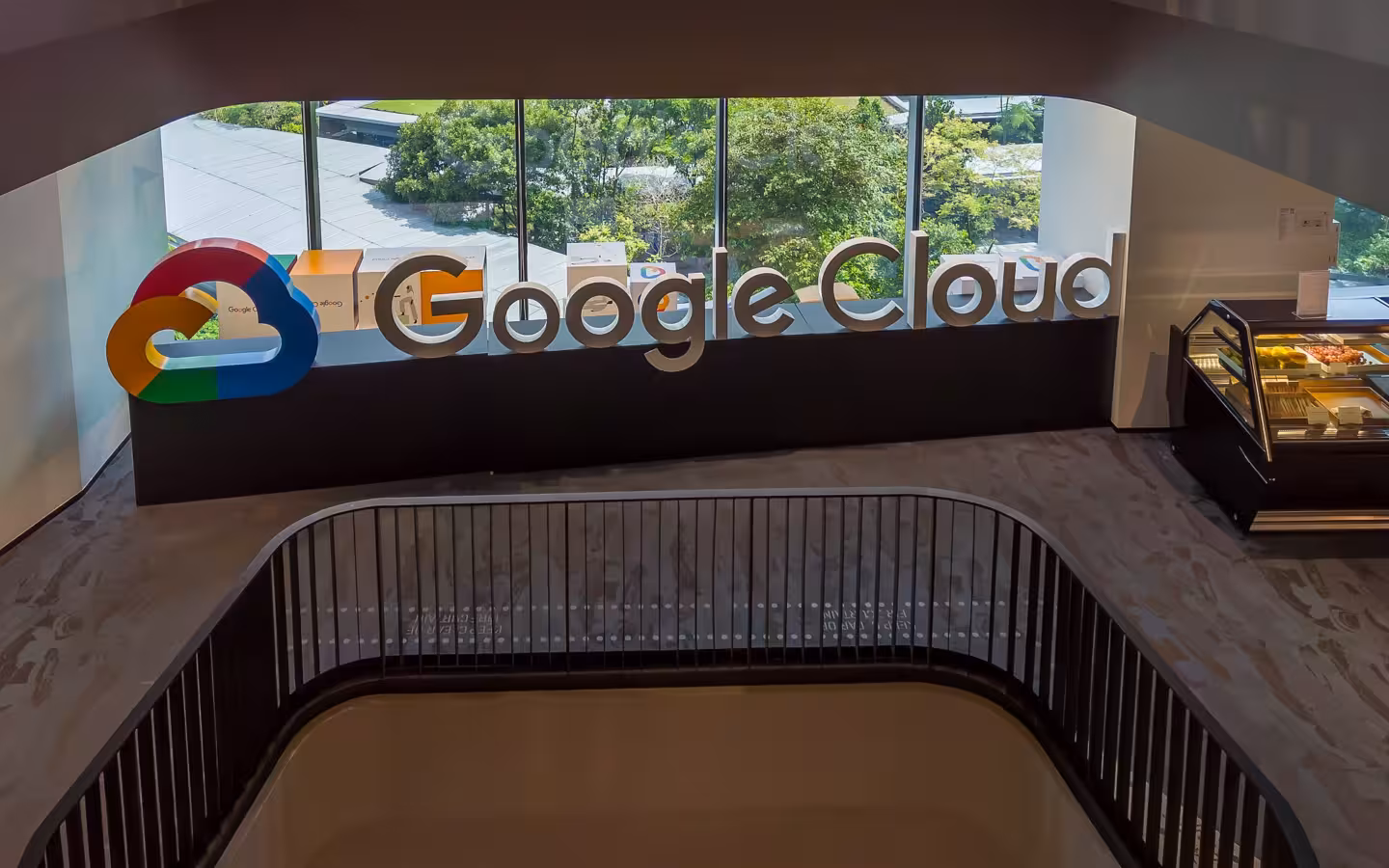 Google Cloud signage above a staircase inside Google Asia Pacific HQ, Singapore.