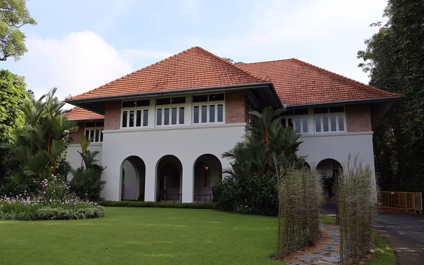 The Villa in Singapore's Istana compound, with arched entrances and red roofs