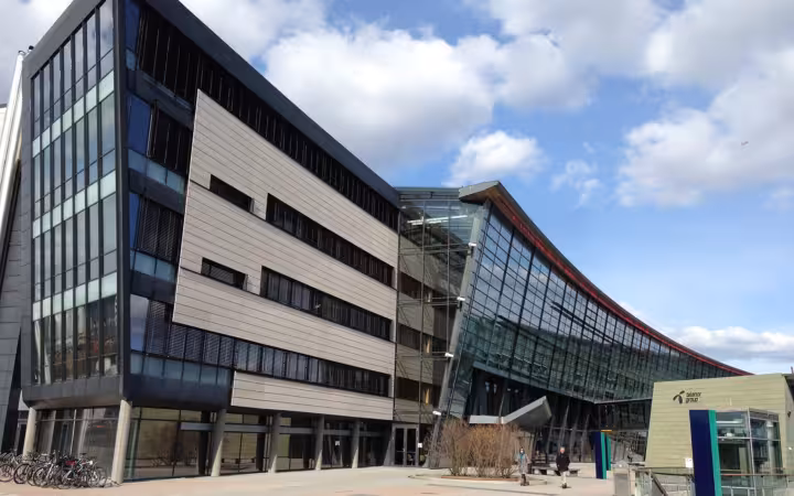 Telenor headquarters in Fornebu, with glass facades and an open plaza